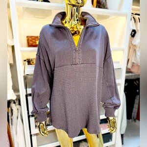 American Eagle Grey Oversized Waffle Knit Half-Zip Pullover Sweater Size M